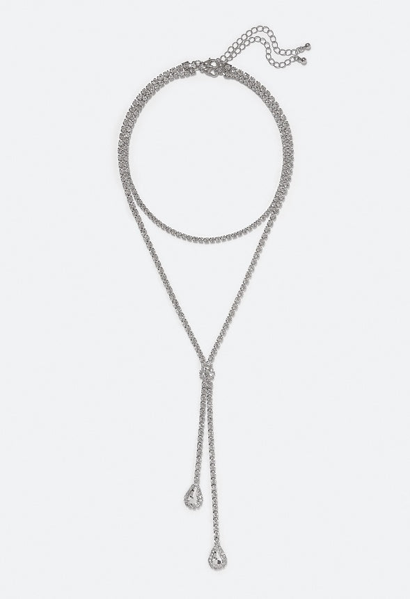 Selah Glass Cupchain & Teardrop Layer Necklace Silver