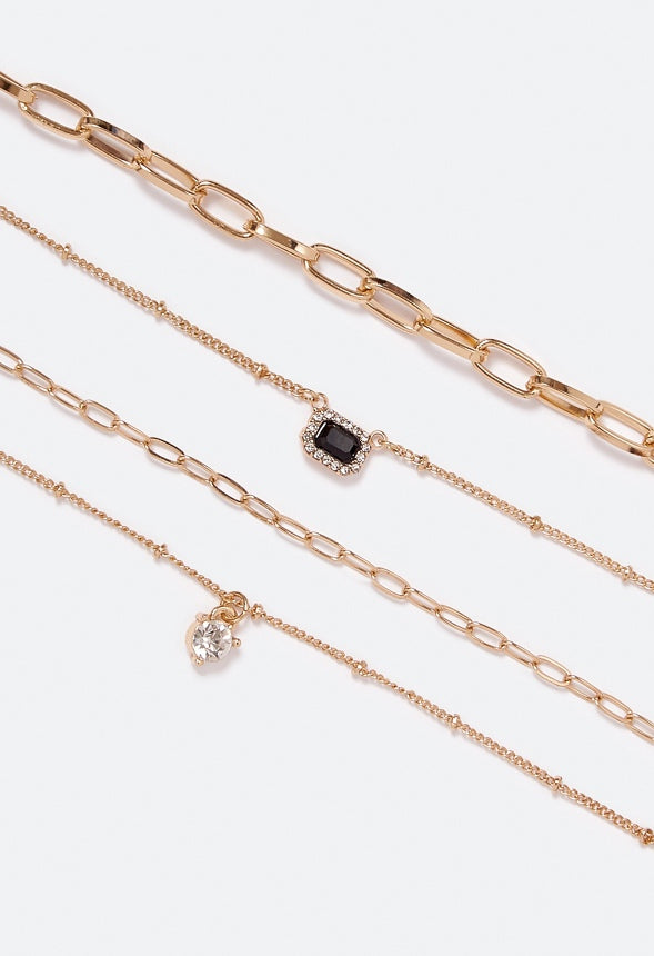 4-Rows Kairi Glass Stones Layer Necklace Jet/ Crystal/ Gold