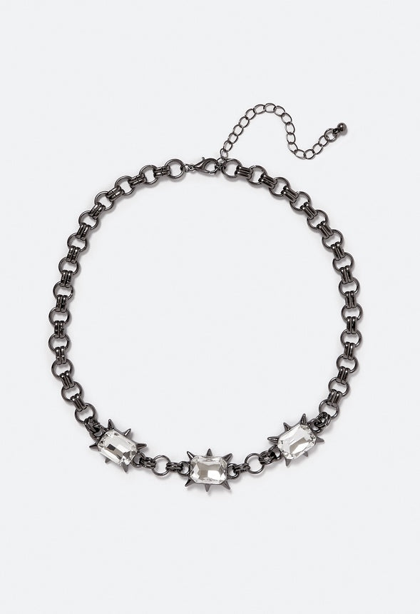 Nora Glass Stones And Chain Necklace Crystal/ Gunmetal