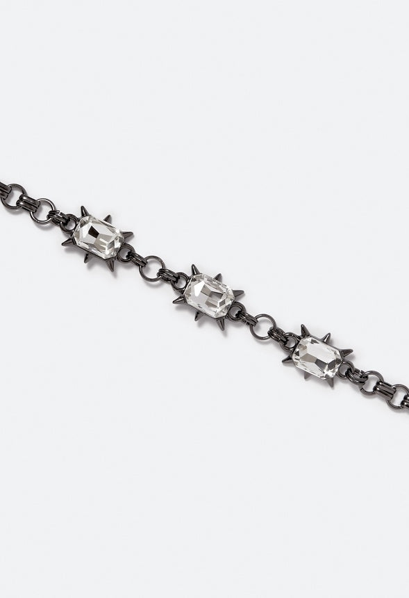 Nora Glass Stones And Chain Necklace Crystal/ Gunmetal