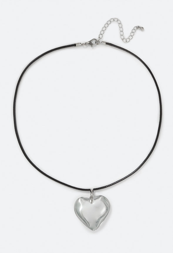 Nina Puff Heart Pendant Necklace Silver/ Black