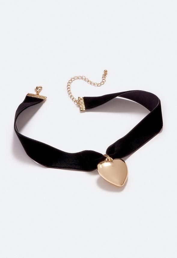 Myra Velvet Choker With Smooth Heart Gold/ Black
