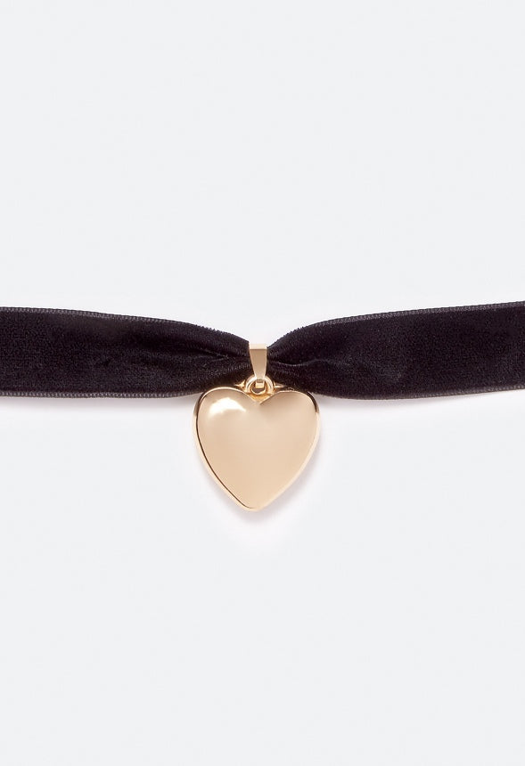 Myra Velvet Choker With Smooth Heart Gold/ Black