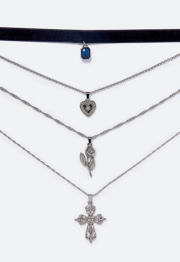 Ramona Pretty Gothic Charms Layer Necklace Black/ Silver