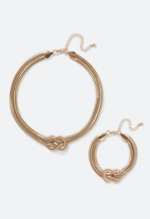 Margo Snake Chain Knot Necklace and Bracelet Set  Gold