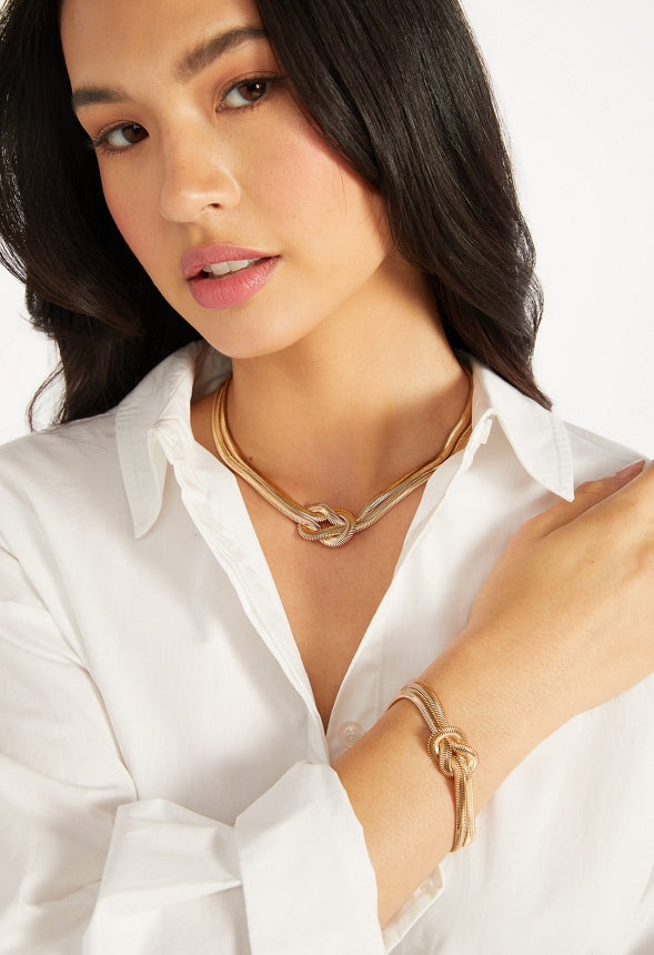 Margo Snake Chain Knot Necklace and Bracelet Set  Gold