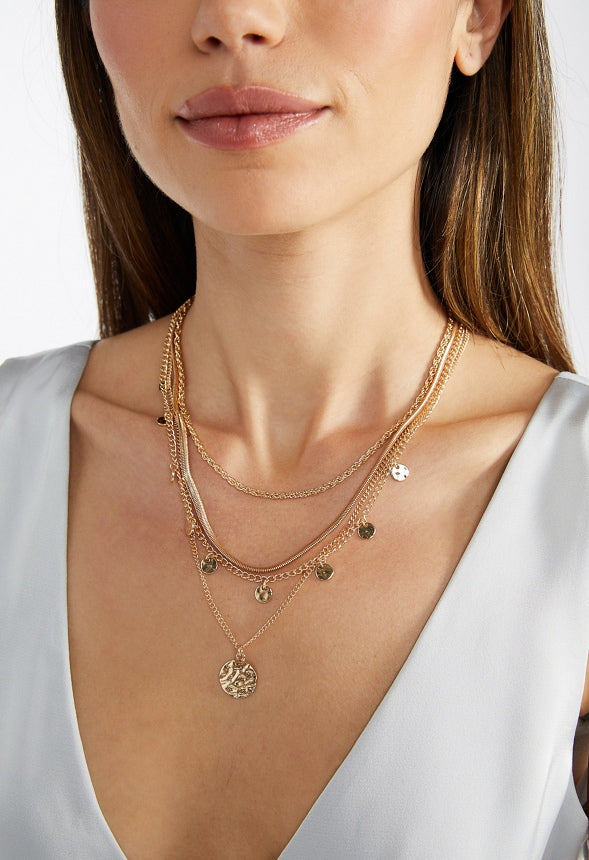 Shay Layered Mix Chain Necklace With Molten Disc Drops Gold