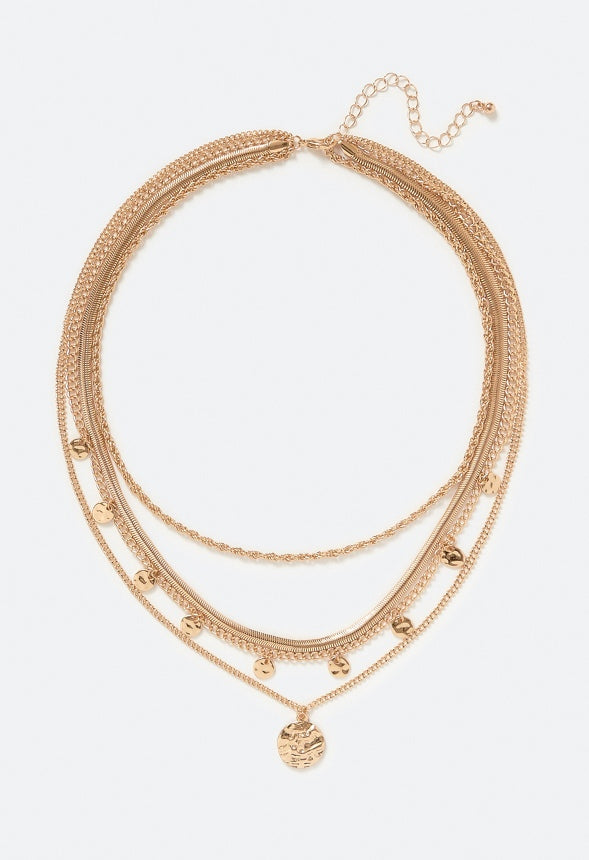 Shay Layered Mix Chain Necklace With Molten Disc Drops Gold