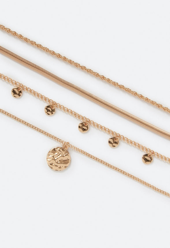 Shay Layered Mix Chain Necklace With Molten Disc Drops Gold