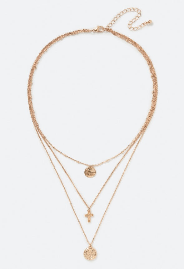 Kori Fine Layered Coin and Cross Necklace Gold