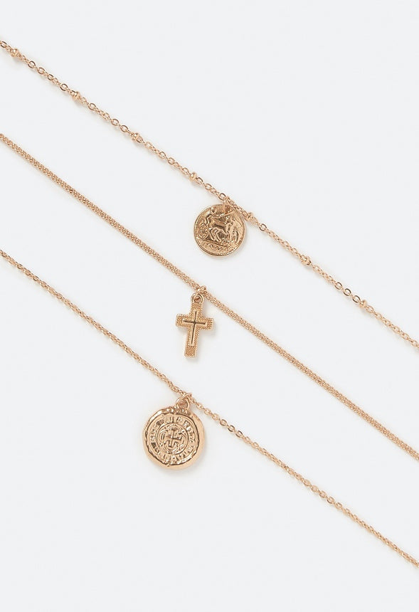 Kori Fine Layered Coin and Cross Necklace Gold