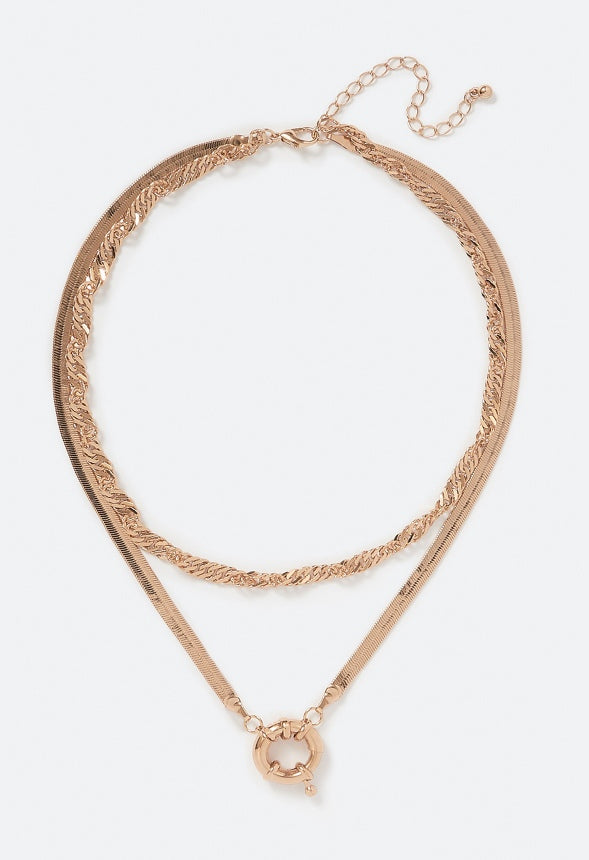 Raya Sleek Layered Chain Necklace with Feature Clasp Gold