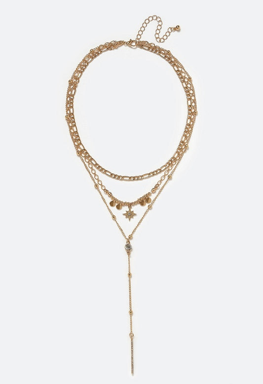 3-Rows Tess Layered Necklace With Celestial Charms Gold