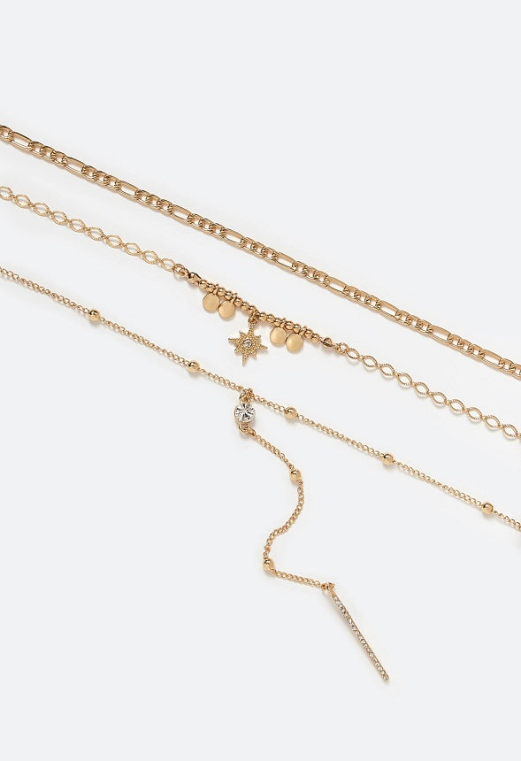 3-Rows Tess Layered Necklace With Celestial Charms Gold