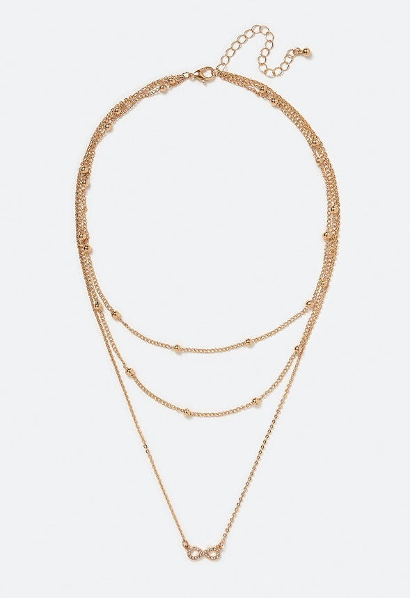 3-Rows Mia Fine Layered Necklace With Glass Stone Infinity Pendant  Gold