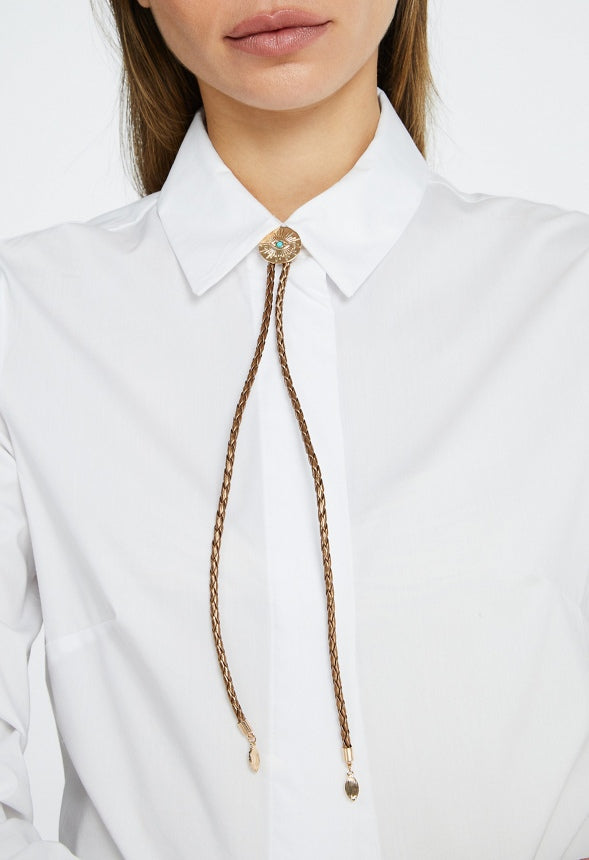 Viv Adjustable Bolo Tie Necklace With Turq Colored Stone Brown/ Gold