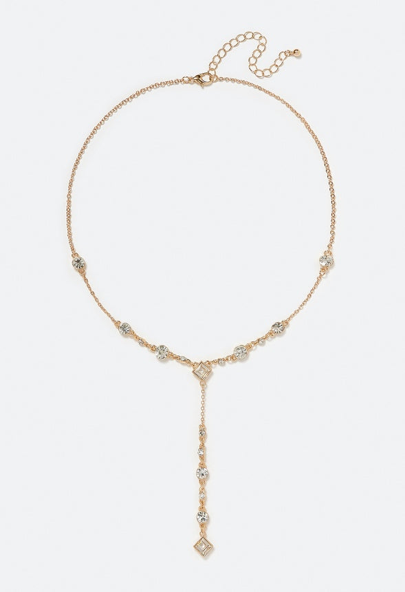 Flo Mixed Shapes Glass Stone Crystals Y-Necklace Gold/ Crystal