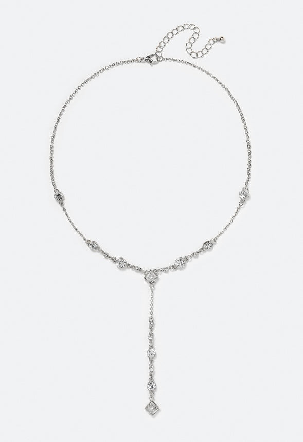 Flo Mixed Shapes Glass Stone Crystals Y-Necklace Silver/ Crystal