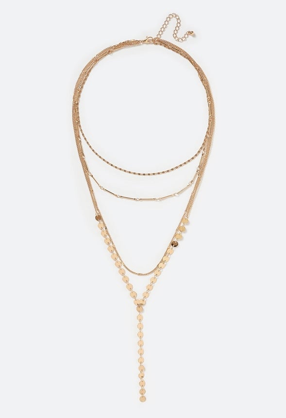 4-Rows Tia Mixed Delicate Chains And Disc Lariat Necklace  Gold
