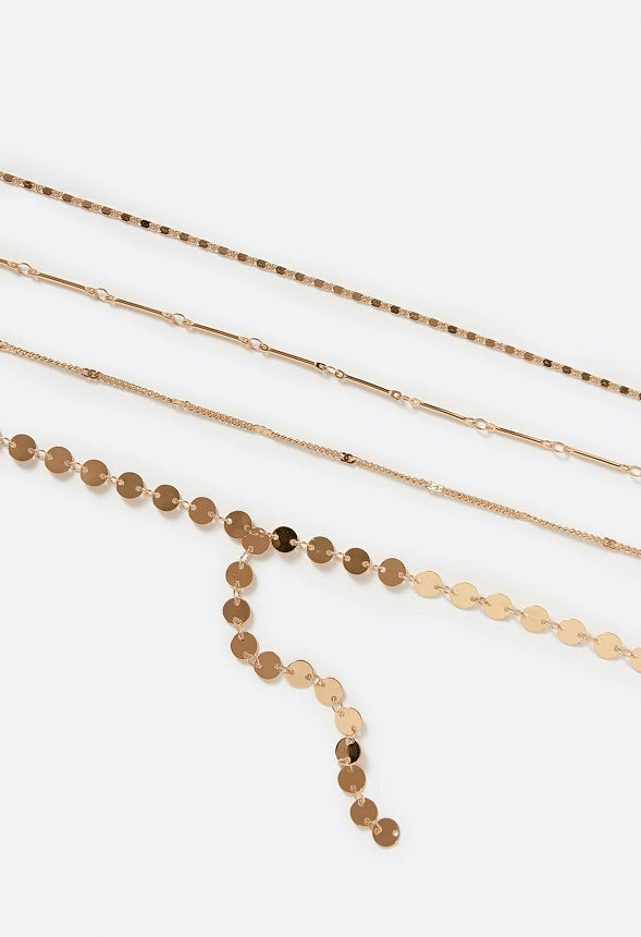 4-Rows Tia Mixed Delicate Chains And Disc Lariat Necklace  Gold