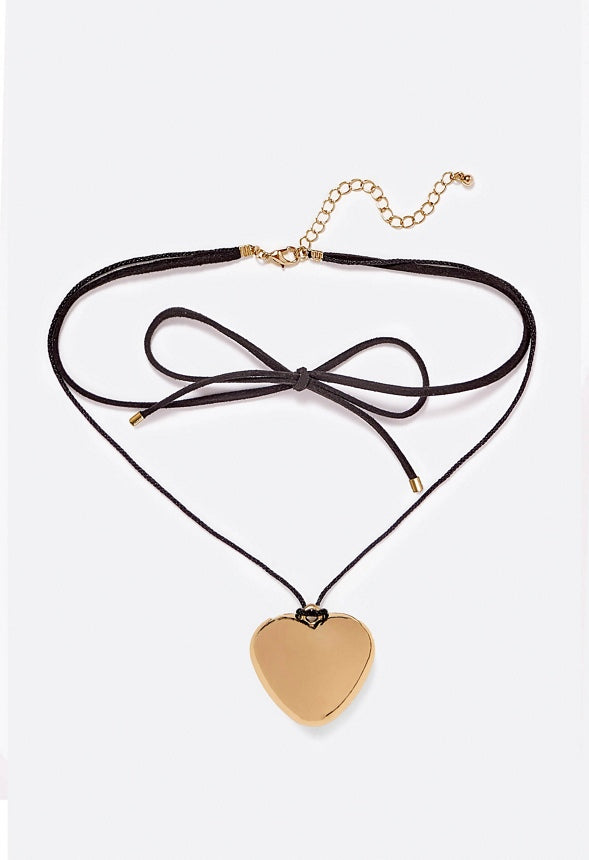 Amie Puff Heart On Faux Suede Wrap Around Choker Gold/ Black
