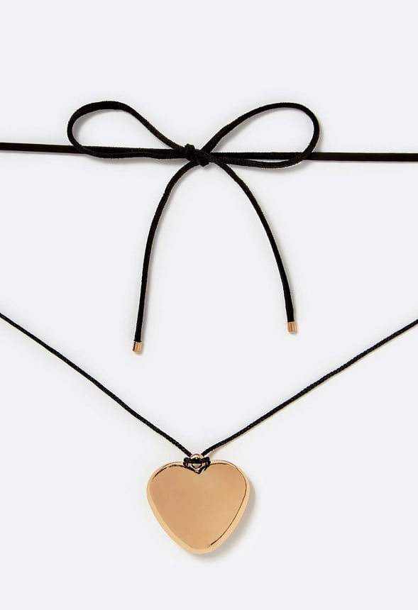 Amie Puff Heart On Faux Suede Wrap Around Choker Gold/ Black