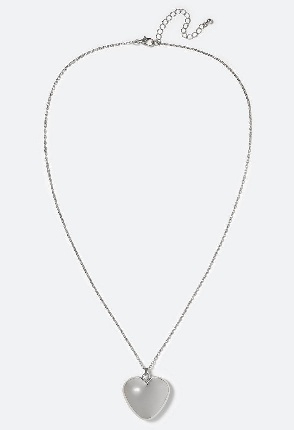 Bebe Smooth Domed Heart Pendant On Fine Chain Necklace Silver