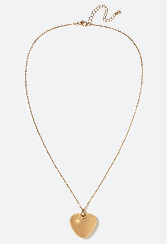 Bebe Smooth Domed Heart Pendant On Fine Chain Necklace Gold