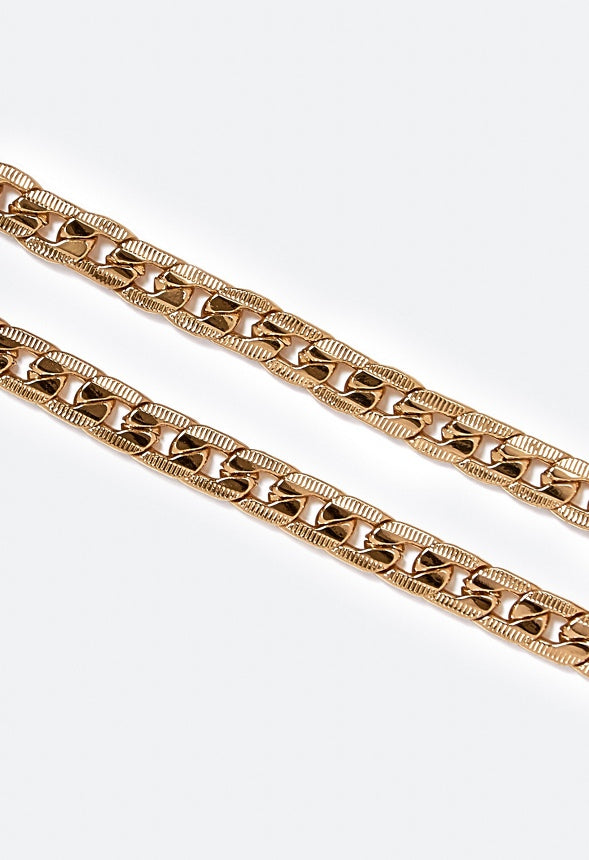 Beah 2 Row Anklet With Etched Curb Chain Gold