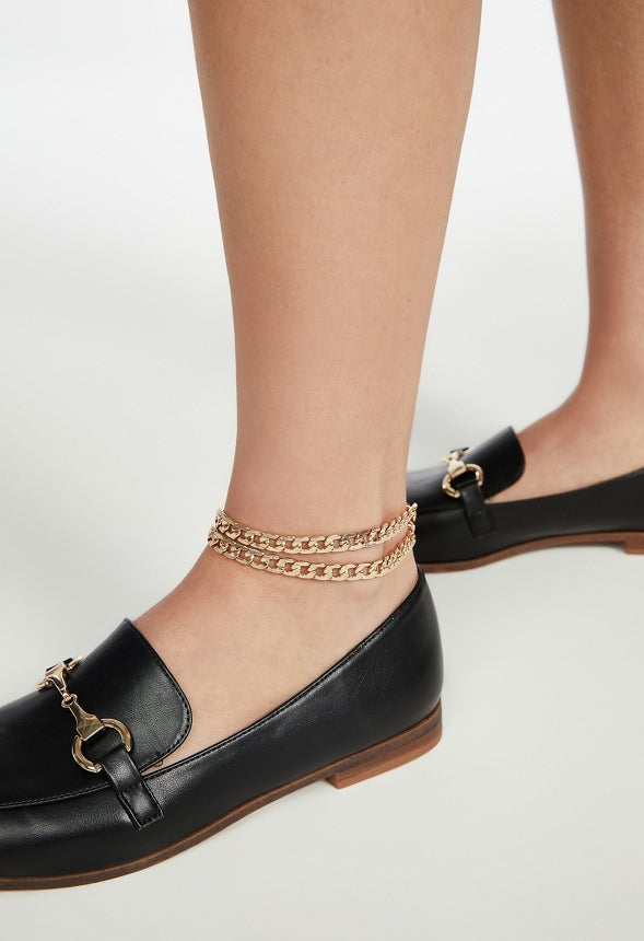 Beah 2 Row Anklet With Etched Curb Chain Gold