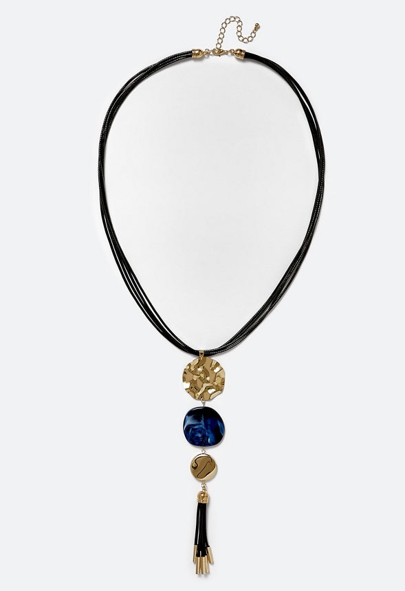 Mae Graduated Mixed Discs And Tassel Necklace Gold/ Black