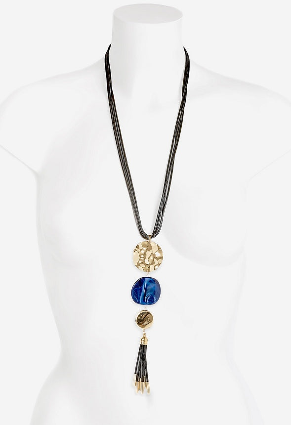 Mae Graduated Mixed Discs And Tassel Necklace Gold/ Black