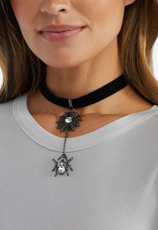 Naya Halloween Spider And Web Motif Choker Crystal/ Gunmetal