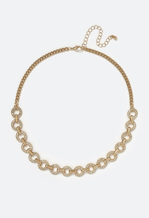 Aleena Glass Rhinestone Set Linked Rings Chain Necklace Crystal/ Gold
