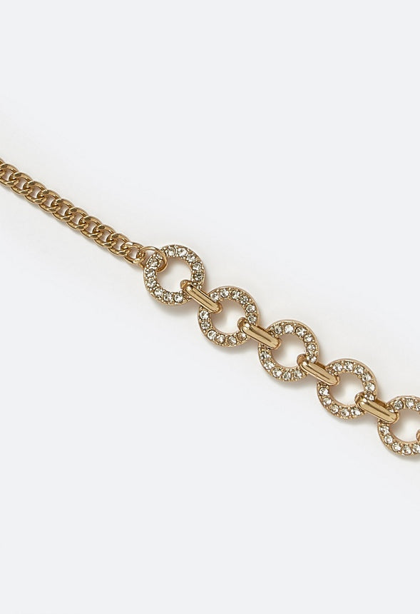 Aleena Glass Rhinestone Set Linked Rings Chain Necklace Crystal/ Gold