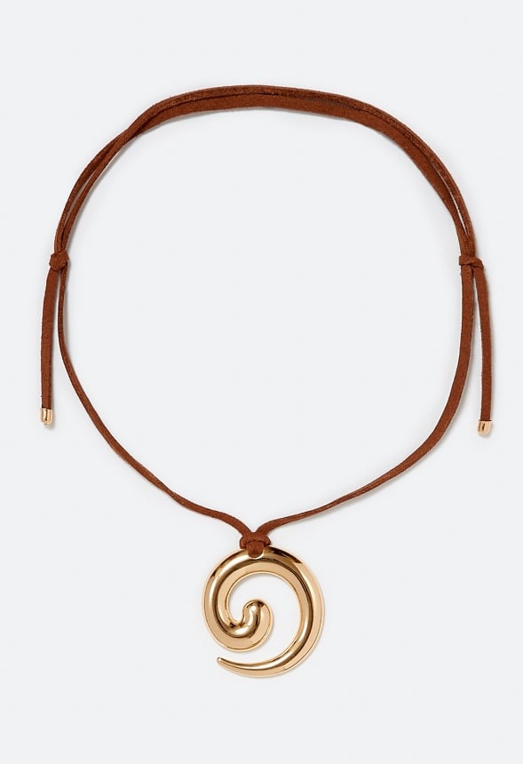 Lois Spiral Drop On Faux Suede Cord Necklace Gold/ Brown