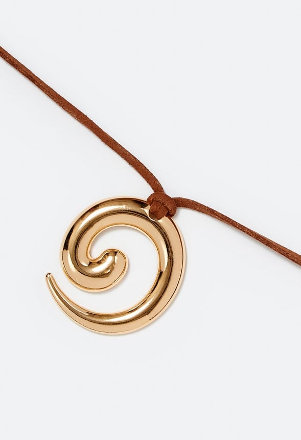 Lois Spiral Drop On Faux Suede Cord Necklace Gold/ Brown