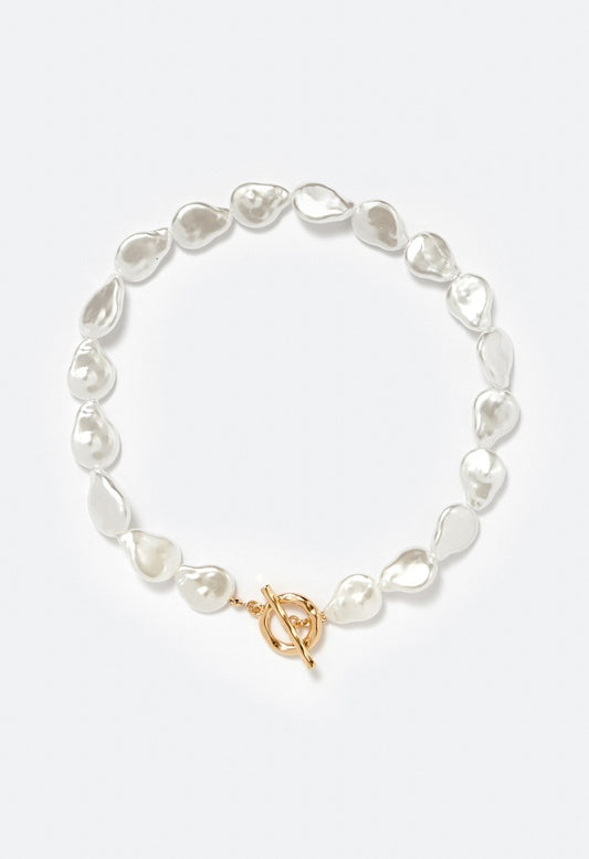 Lyla Irregular Pearls And T-Bar Necklace Cream/ Gold