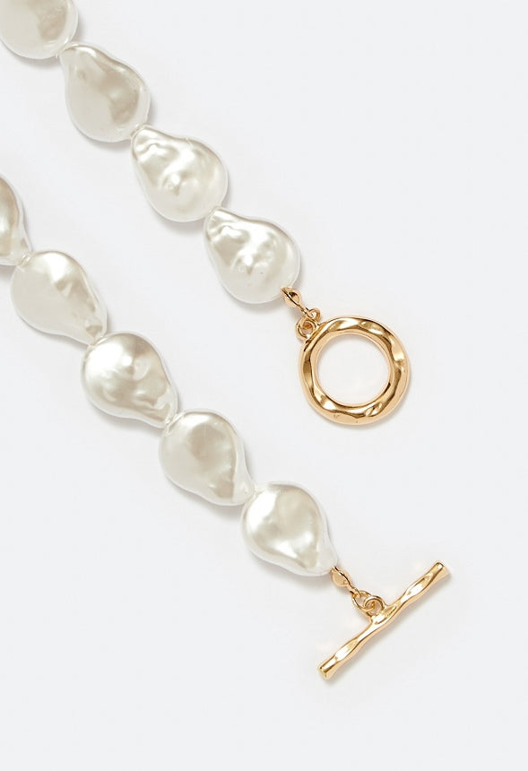 Lyla Irregular Pearls And T-Bar Necklace Cream/ Gold