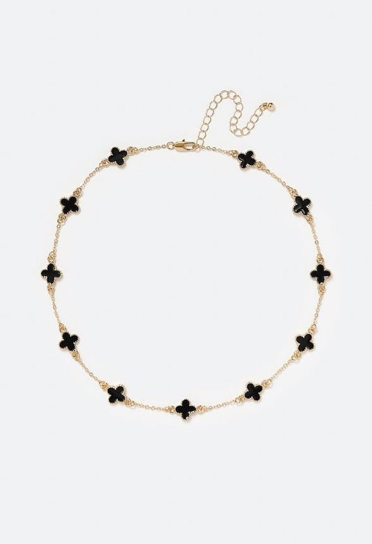 Ola Enamel Clover Allway Necklace Black/ Gold