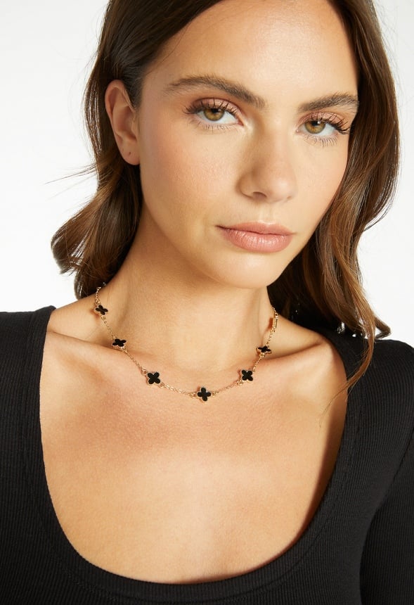 Ola Enamel Clover Allway Necklace Black/ Gold