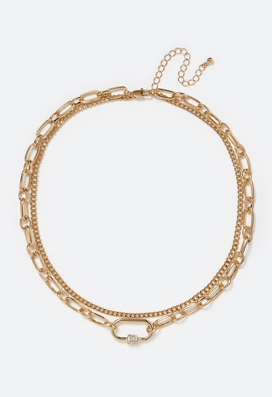 2-Row Sue Chain Necklace With Pave Detail Clasp Gold/ Gold
