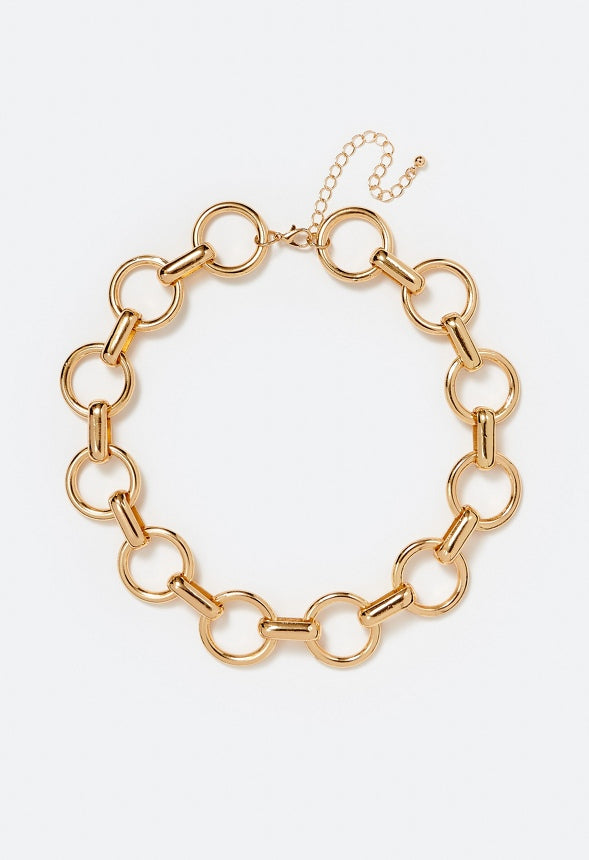 Shae Linked Rings Chain Statement Necklace Gold