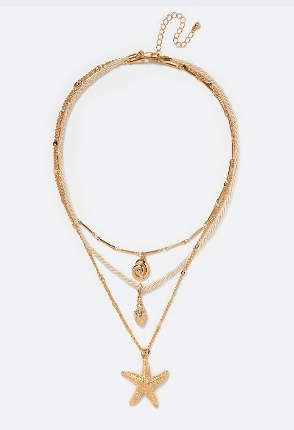 3-Row Bia Necklace With Starfish Drop And Beads Cream/ Gold