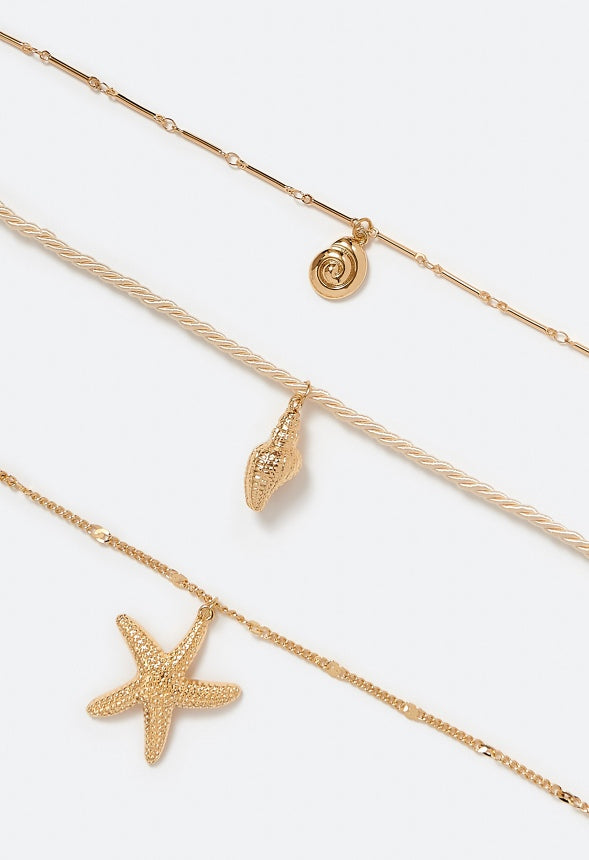 3-Row Bia Necklace With Starfish Drop And Beads Cream/ Gold