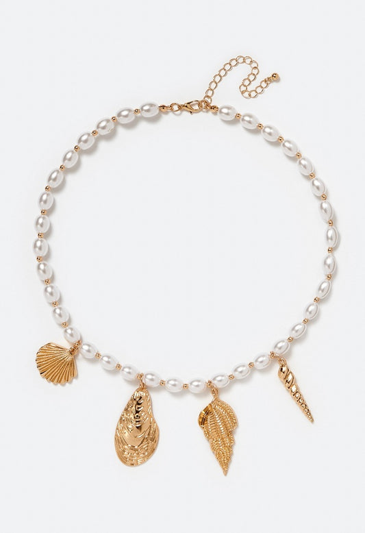 Blake Organic Pearls Necklace With Shells Charms Cream/ Gold