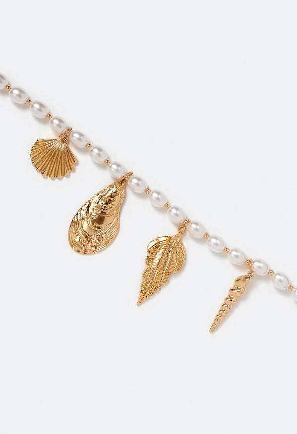 Blake Organic Pearls Necklace With Shells Charms Cream/ Gold