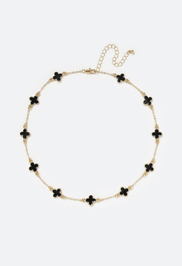 Dee Enamel Clover Allway Necklace Black/ Gold