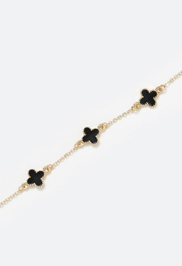Dee Enamel Clover Allway Necklace Black/ Gold
