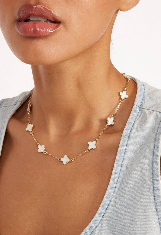 Dee Enamel Clover Allway Necklace Cream/ Gold